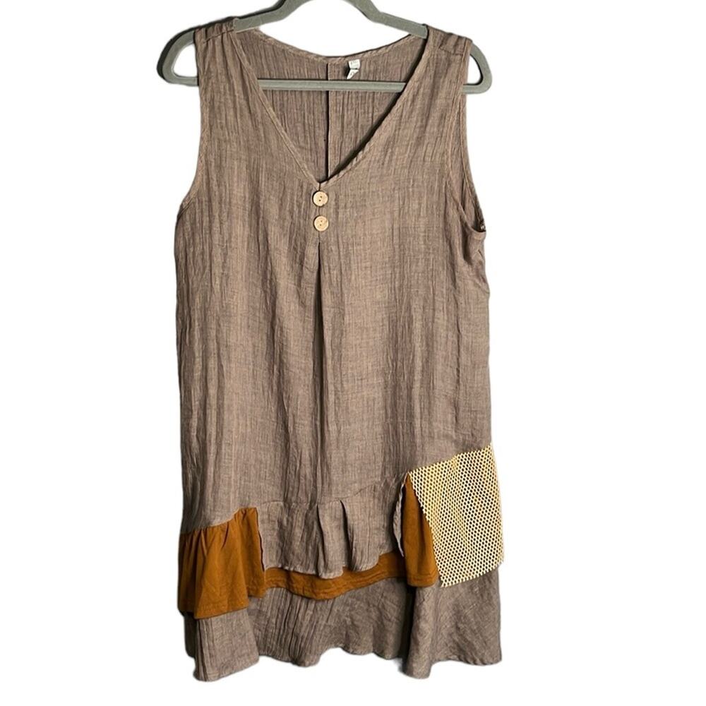 Misslook Brown Sleeveless Bohemian Inspired Dress Ruffle Hem XL
